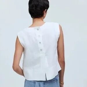 J Crew Linen Sleeveless Button Front Cropped Top White Size Small